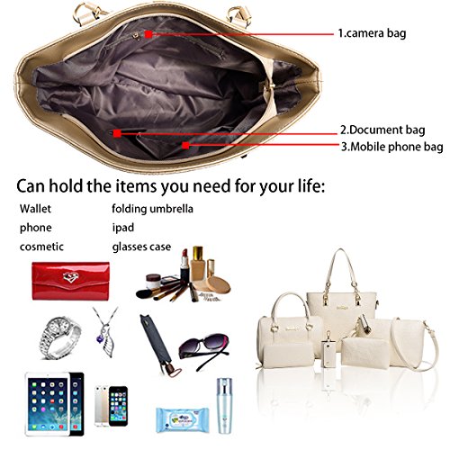 Tisdaini Bolsos de Mano Mujer Moda 6 Piezas Grande Bolsos Bandolera Bolsos Totes