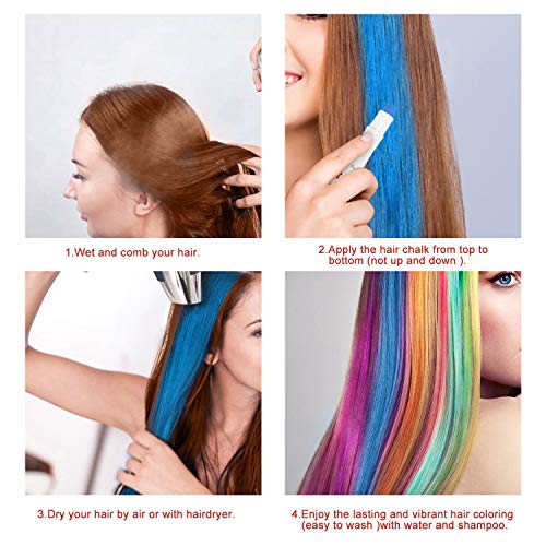 Tiza para el Cabello,10 colores No Tóxico Lavable Tinte Temporal Capilares para La Edad 4 5 6 Plus Niños Regalos Perfectos para el Carnaval,Cumpleaños,Festival