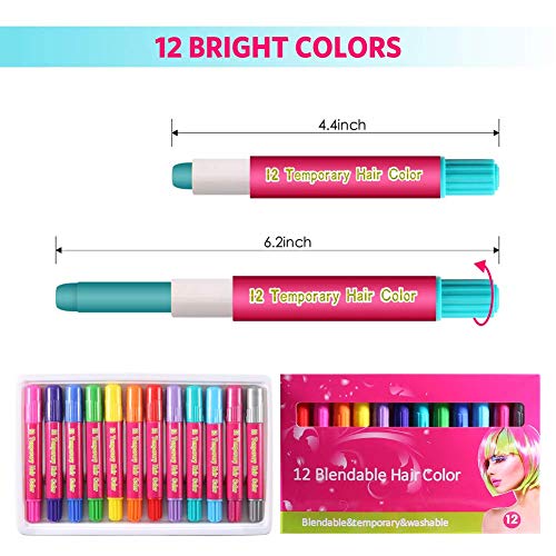 Tizas para el Pelo, Tiza Cabello 12 Colores, Coloración Temporal Cabello, Regalos para Niñas, Lavables