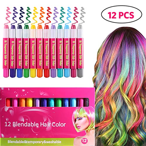 Tizas para el Pelo, Tiza Cabello 12 Colores, Coloración Temporal Cabello, Regalos para Niñas, Lavables