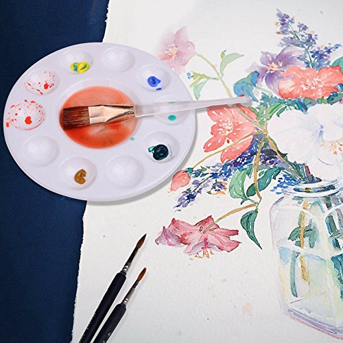 TJW Paleta Redonda de plástico de 5 Piezas, 11 Wells, Grande, Redonda, para Acuarela, Gouache tintas, Arte Manualidades, plástico, Blanco, Paquete de 5