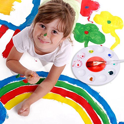 TJW Paleta Redonda de plástico de 5 Piezas, 11 Wells, Grande, Redonda, para Acuarela, Gouache tintas, Arte Manualidades, plástico, Blanco, Paquete de 5