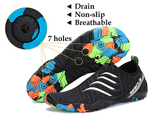 Tmaza Zapatos de Agua Hombre Mujer Secado Rápido Escarpines Piscina Respirable Antideslizante Zapatos de Surf para Buceo,Vela,Natacion Negro Blanco 40 EU