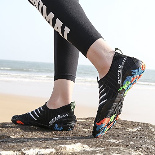 Tmaza Zapatos de Agua Hombre Mujer Secado Rápido Escarpines Piscina Respirable Antideslizante Zapatos de Surf para Buceo,Vela,Natacion Negro Blanco 40 EU