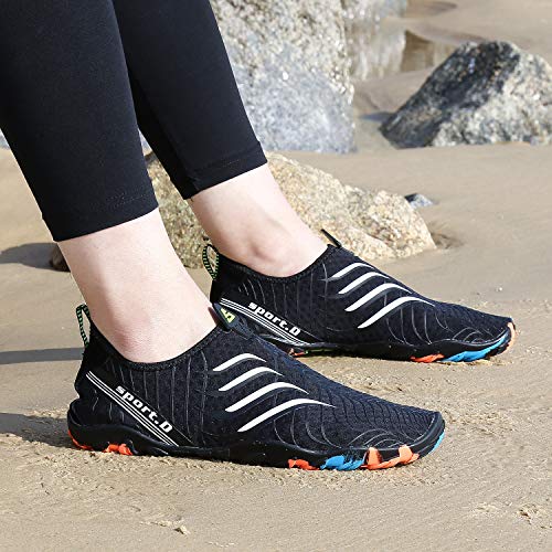 Tmaza Zapatos de Agua Hombre Mujer Secado Rápido Escarpines Piscina Respirable Antideslizante Zapatos de Surf para Buceo,Vela,Natacion Negro Blanco 40 EU