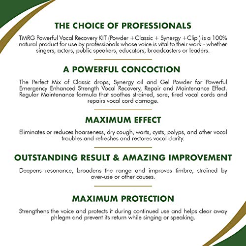 TMRG Kit de recuperación vocal potente (L) | (85 mg en polvo + 30 ml + 20 ml gotas de aceite clásicas Synergy + pinza nasal) | Cuerdas vocales profesionales Remedio | Suplemento 100% Natural