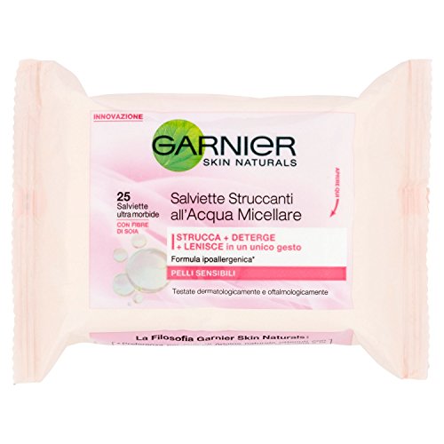 Toallitas desmaquillantes de agua micelar para pieles sensibles de Garnier