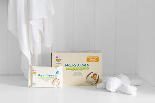 Toallitas húmedas Aqua Wipes, (12 x 12 toallitas de viaje (144 toallitas)), AQW12F, Veganas, Biodegradables, sin plástico, 99.6% de Agua Purificada, NHS APROBADO, Toallitas para bebé Aqua Wipes