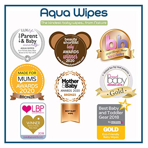 Toallitas húmedas Aqua Wipes, (Bolsa de 4 x 64 paquetes de toallitas húmedas (256 toallitas)), (64 toallitas por paquete), AQW64F4B, Vegana, Biodegradable, sin plástico, 99.6% de agua purificada