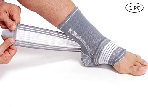 Tobillera ancha de sujeción (1 Unidad) - Tejido ligero, elástico y transpirable - Tira de compresión ajustable - Marca Neotech Care - Gris (Talla M)