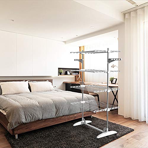 Todeco - Estante para Secado de Ropa, Tendedero - Material: Tubos de acero inoxidable - Carga máxima: 3 kg por barra de soporte - 4 estantes, Blanco, con alas