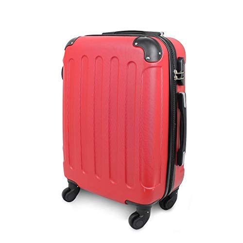Todeco - Maleta De Mano, Equipaje de Cabina - Tamaño (Ruedas Incluidas): 56 x 38 x 22 cm - Tamaño Interno: 49 x 35 x 21 cm - Esquinas protegidas, Llevar-en 51 cm, Rojo, ABS