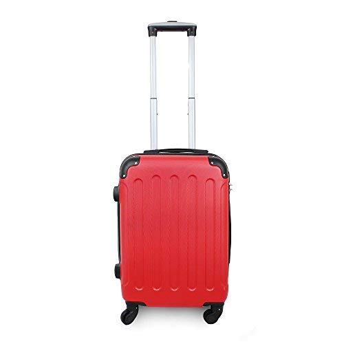 Todeco - Maleta De Mano, Equipaje de Cabina - Tamaño (Ruedas Incluidas): 56 x 38 x 22 cm - Tamaño Interno: 49 x 35 x 21 cm - Esquinas protegidas, Llevar-en 51 cm, Rojo, ABS