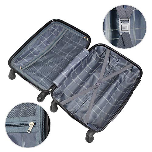 Todeco - Maleta De Mano, Equipaje de Cabina - Tamaño (Ruedas Incluidas): 56 x 38 x 22 cm - Tamaño Interno: 49 x 35 x 21 cm - Esquinas protegidas, Llevar-en 51 cm, Plateado, ABS