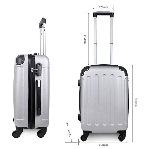 Todeco - Maleta De Mano, Equipaje de Cabina - Tamaño (Ruedas Incluidas): 56 x 38 x 22 cm - Tamaño Interno: 49 x 35 x 21 cm - Esquinas protegidas, Llevar-en 51 cm, Plateado, ABS