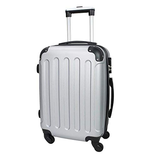 Todeco - Maleta De Mano, Equipaje de Cabina - Tamaño (Ruedas Incluidas): 56 x 38 x 22 cm - Tamaño Interno: 49 x 35 x 21 cm - Esquinas protegidas, Llevar-en 51 cm, Plateado, ABS