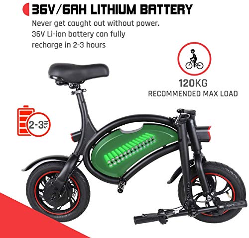 TOEU Ebike 36V Bicicleta Electrica Plegable 12", Black Matte, Bici Electrica Urbana Ligera para Adulto