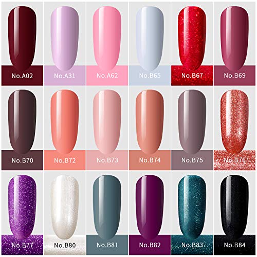 TOMICCA Esmaltes Semipermanentes de Uñas Brillante en Gel UV LED, 18pcs Kit de Esmaltes de Uñas en Gel Soak Off Pintauñas Permanente +Base y Top Coat 15