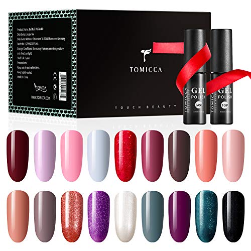 TOMICCA Esmaltes Semipermanentes de Uñas Brillante en Gel UV LED, 18pcs Kit de Esmaltes de Uñas en Gel Soak Off Pintauñas Permanente +Base y Top Coat 15