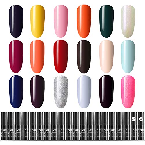 TOMICCA Esmaltes Semipermanentes de Uñas Brillante en Gel UV LED, 18pcs Kit de Esmaltes de Uñas en Gel Soak Off Pintauñas Permanente +Base y Top Coat 14