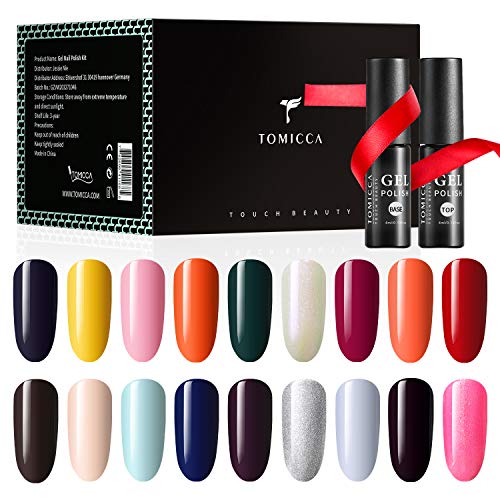 TOMICCA Esmaltes Semipermanentes de Uñas Brillante en Gel UV LED, 18pcs Kit de Esmaltes de Uñas en Gel Soak Off Pintauñas Permanente +Base y Top Coat 14
