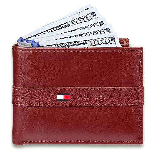 Tommy Hilfiger - Cartera con 6 Bolsillos para Tarjetas de crédito y Ventana de identificación extraíble Rojo Granate Taille Unique