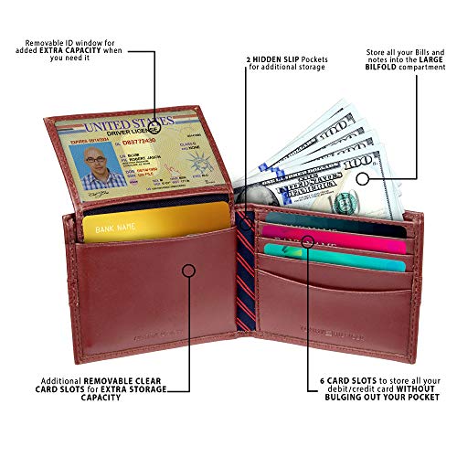 Tommy Hilfiger - Cartera con 6 Bolsillos para Tarjetas de crédito y Ventana de identificación extraíble Rojo Granate Taille Unique