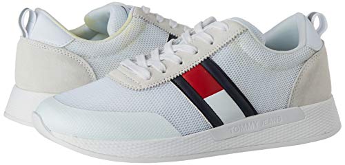 Tommy Hilfiger Flexi Tommy Jeans Flag Sneaker, Zapatillas para Hombre, Blanco (White Ybs), 43 EU