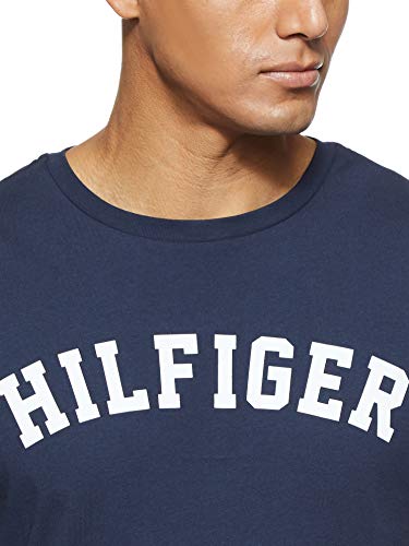 Tommy Hilfiger Logo Camiseta de Cuello Redondo,Perfecta para El Tiempo Libre, Azul (Navy Blazer), S para Hombre