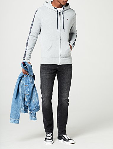Tommy Hilfiger Logo Tape Hoody Sudadera con Capucha y Cinta Distintiva, Gris (Grey Heather), Small para Hombre