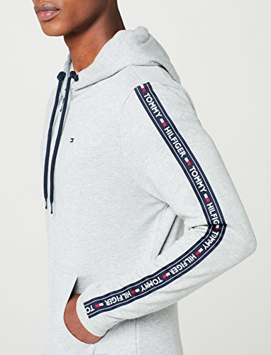 Tommy Hilfiger Logo Tape Hoody Sudadera con Capucha y Cinta Distintiva, Gris (Grey Heather), Small para Hombre