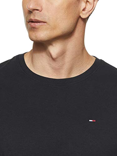 Tommy Hilfiger Regular C Camiseta con Cuello Redondo, Negro (Tommy Black), L para Hombre