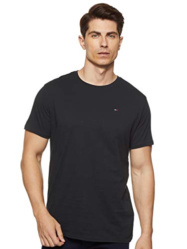 Tommy Hilfiger Regular C Camiseta con Cuello Redondo, Negro (Tommy Black), L para Hombre