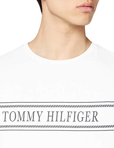Tommy Hilfiger Rope Stripe tee Camiseta Deporte, Blanco (White), Large para Hombre