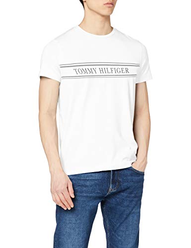 Tommy Hilfiger Rope Stripe tee Camiseta Deporte, Blanco (White), Large para Hombre