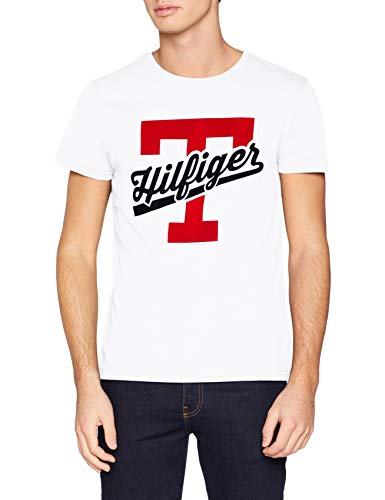 Tommy Hilfiger T-Script Logo tee Camiseta, Blanco (Bright White 100), Large para Hombre