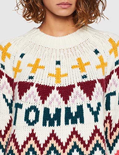 Tommy Hilfiger Tjw Tommy Fairisle Sweater Sudadera, Blanco (White Yap), Medium para Mujer