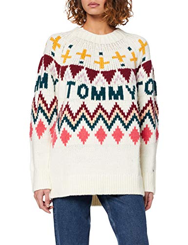 Tommy Hilfiger Tjw Tommy Fairisle Sweater Sudadera, Blanco (White Yap), Medium para Mujer