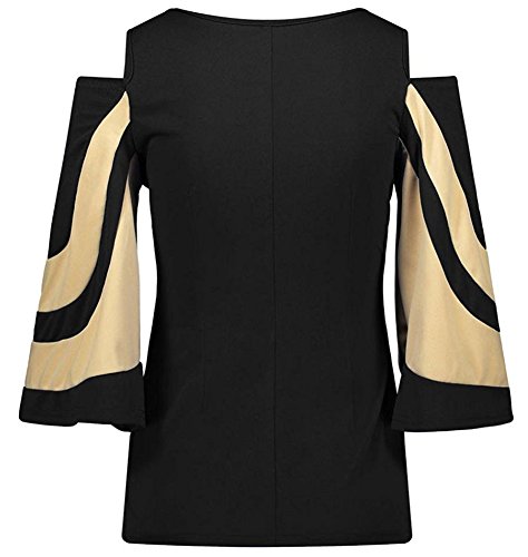 Tomwell Mujeres Primavera Cuello Redondo Manga del Murc Camiseta Casual Sin Tirantes Blusas Rayas Camisas Tops Negro ES 46