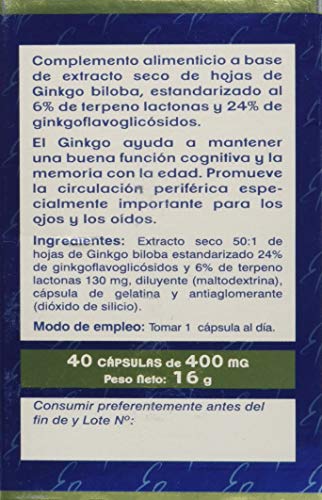 Tongil - Complemento alimenticio a base de extracto de hojas de Gingko biloba, 6500 mg 40 Caps.