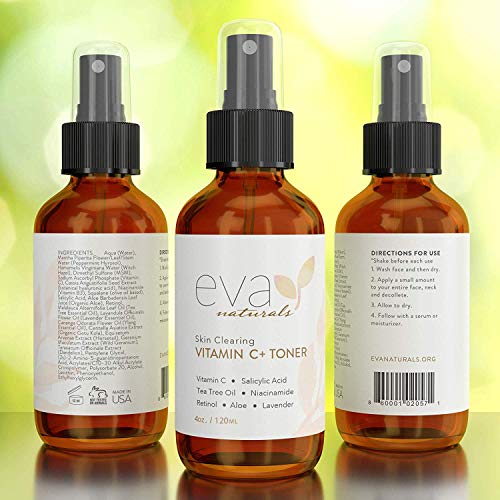 Tónico Vitamina C Plus Eva Naturals (4 oz) - Spray Facial Antienvejecimiento con Retinol y Ácido Hialurónico - Reducción de Manchas, Poros y Producción de Colágeno