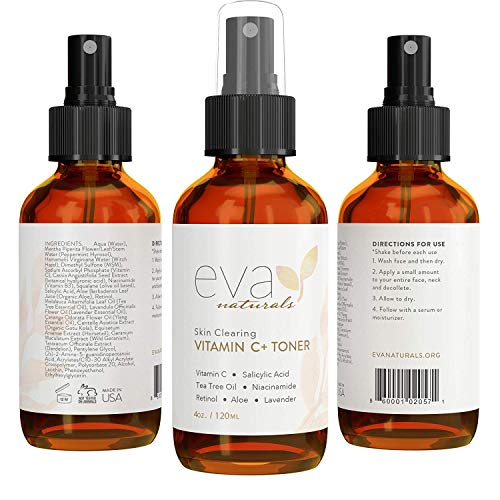 Tónico Vitamina C Plus Eva Naturals (4 oz) - Spray Facial Antienvejecimiento con Retinol y Ácido Hialurónico - Reducción de Manchas, Poros y Producción de Colágeno