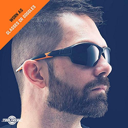 ToolFreak Spoggles Gafas de Seguridad de Trabajo y Deporte, Cristales Antideslumbrantes Tintados Ahumados sin Distorsión
