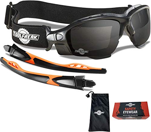 ToolFreak Spoggles Gafas de Seguridad de Trabajo y Deporte, Cristales Antideslumbrantes Tintados Ahumados sin Distorsión