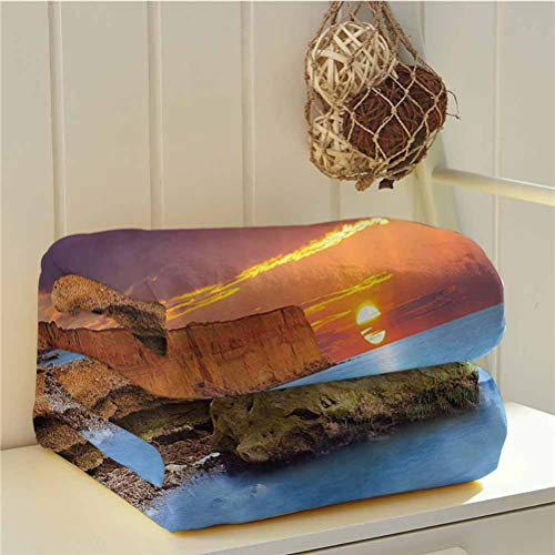 Toopeek - Manta de cama de fibra superfina con sol en el horizonte Illumi Serenity Relax, ligera, súper suave y cómoda, de 70 x 84 pulgadas, color naranja y azul