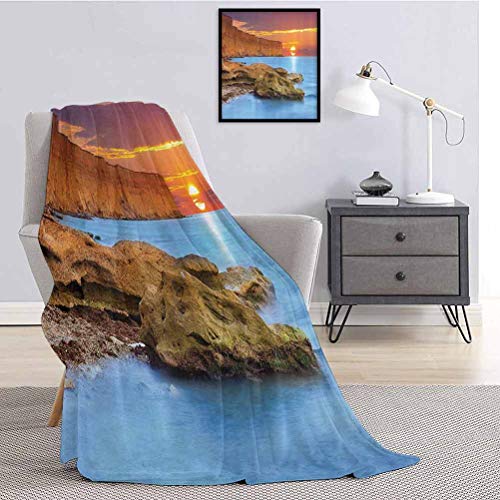 Toopeek - Manta de cama de fibra superfina con sol en el horizonte Illumi Serenity Relax, ligera, súper suave y cómoda, de 70 x 84 pulgadas, color naranja y azul