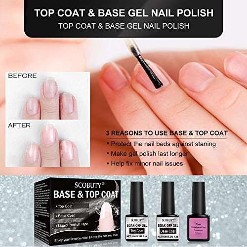 Top Coat,Base y Top Coat Semipermanente,Top Coat and Base Coat,Top Coat y Base Coat,No Wipe Soak Off UV LED Top y Base Coat Manicura Arte,3pcs Kit de Esmaltes de Uñas