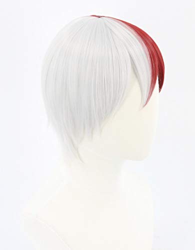 Topcosplay Anime Peluca Plata-Rojo Cosplay Pelucas Sintéticas de Mujeres Hombres Peluca Shoto Todoroki para Halloween, Disfraces