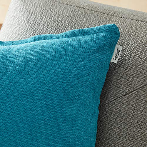 Topfinel juego 2 Hogar Algodón Lino Decorativa Almohadas Fundas de color sólido Para Sala de Estar sofás 45x45cm azul turquesa
