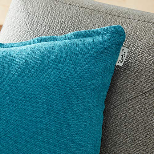 Topfinel juego 2 Hogar Algodón Lino Decorativa Almohadas Fundas de color sólido Para Sala de Estar sofás 45x45cm azul turquesa